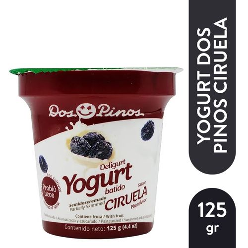 Yogurt Dos Pinos Batido Ciruela, Semidescremado Con Probióticos - 125g