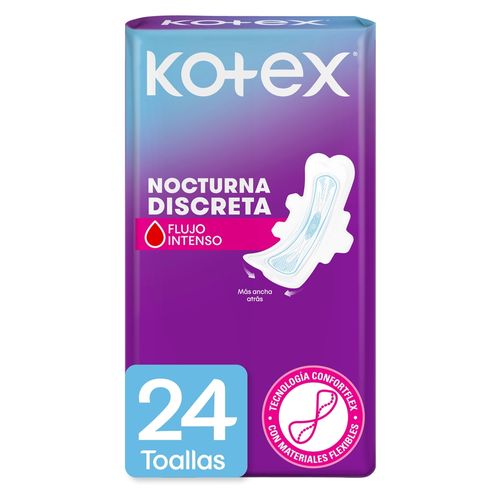 Toallas Higiénicas Femeninas Kotex Nocturna Discreta -24 Uds