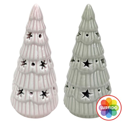 Árbol Iluminado Holiday Time decorativo cerámico -15 cm