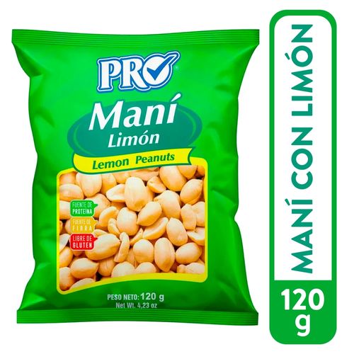 Maní Pro con limón libre de gluten y fuente de fibra - 120 g