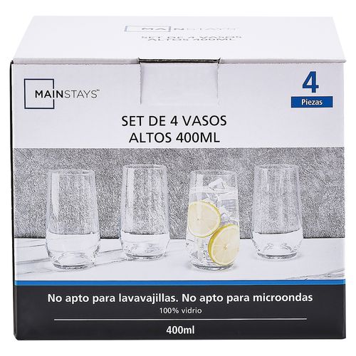 Vasos de vidrio Mainstays altos 4 uds -450 ml