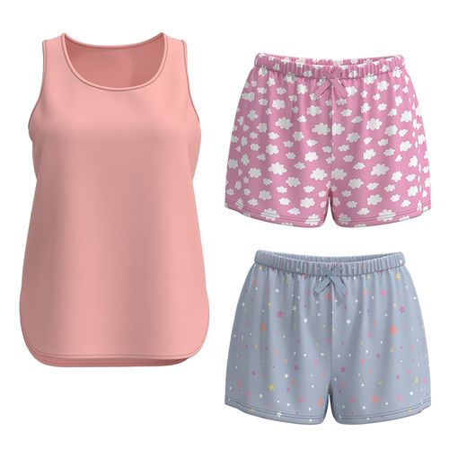 Pijama Set Short Sm Dama Bvld 3 Pcs