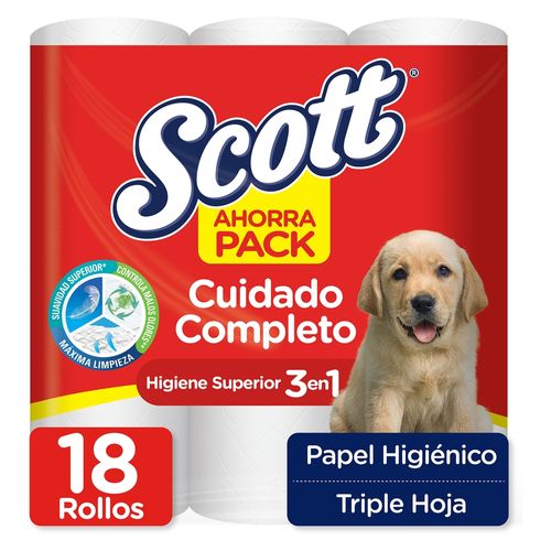 Papel Higiénico Scott Cuidado Completo Triple Hoja - 18 Rollos