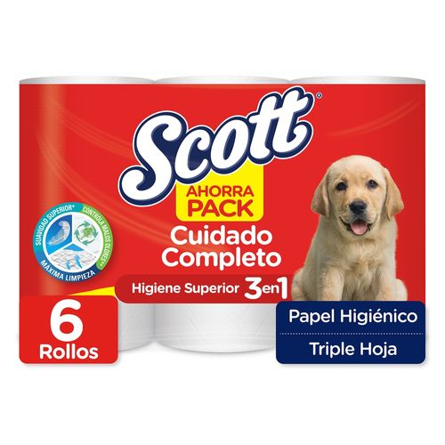 Papel Higiénico Scott Cuidado Completo Triple Hoja - 6 Rollos