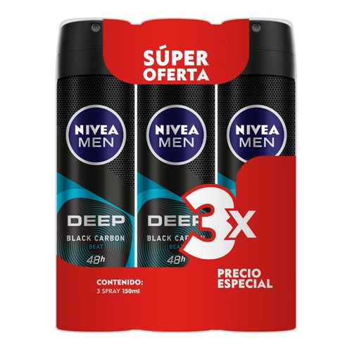 Desodorante Nivea deep beat men 3 Pack - 450 ml