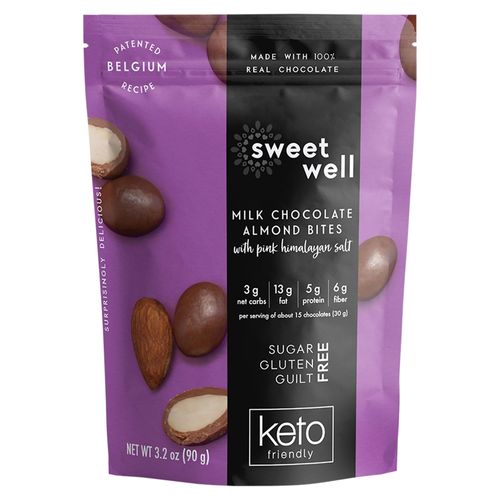 Almendras recubiertas de chocolate Sweet Well libres de azúcar y gluten - 90 g