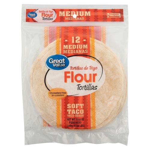 Tortillas de trigo Great Value medianas sin colesterol 12 Uds - 300 g