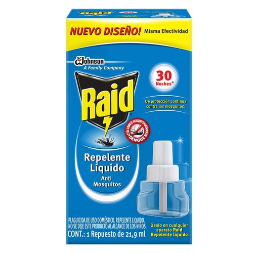 Repelente Raid Líquido Anti Mosquitos Repuesto 30 Noches - 21.9ml