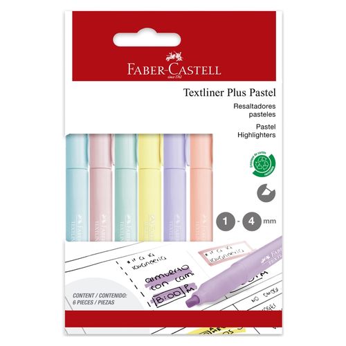 Resaltador Faber Castell Tipo Pluma Pastel 38 Blister 6 Unidades