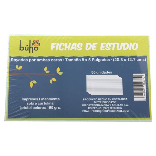 Ficha Buho N3 Color 5X8 Rayada - 50 Unidades