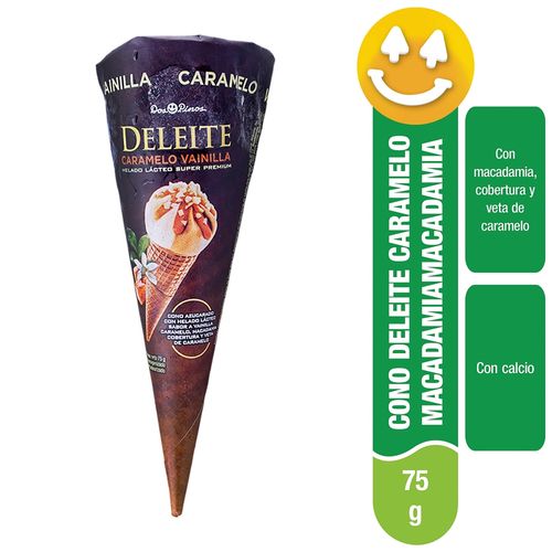 Cono Dos Pinos Deleite Caramelo Y Vainilla, Con Macadamia, Cobertura Y Beta De Caramelo - 75g
