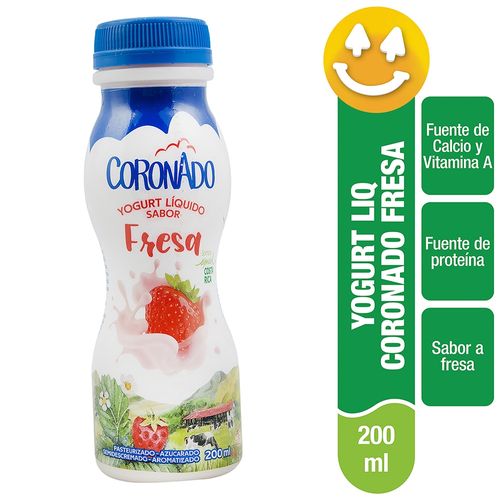 Yogurt Líquido Coronado Sabor Fresa, Semidescremado - 200ml