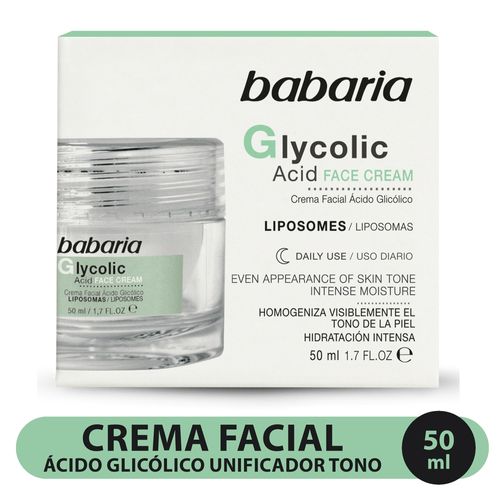 Crema Facial Babaria, Ácido Glicólico Unificador Tono - 50 ml