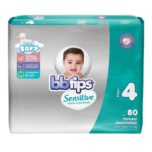 Pañal Bb Tips Para Bebé, Talla 4 80 unidades