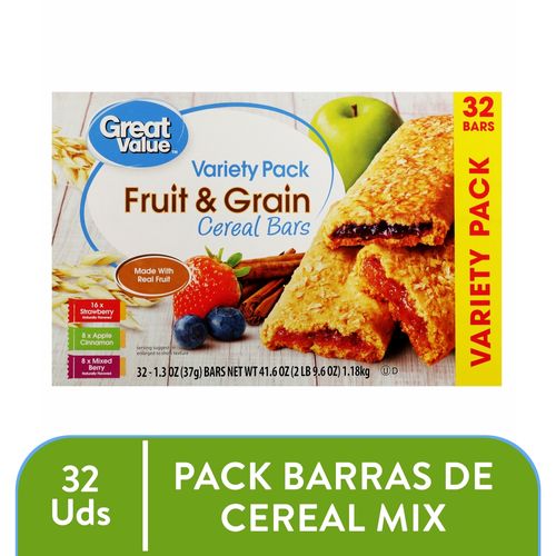 Barras De Cereal Great Value Frutas y Granos 32 Pack Variado - 1.18 kg