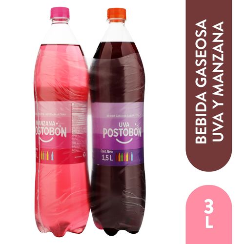 Refresco gaseoso Colombiana manzana y uva 2 Pack - 3 L