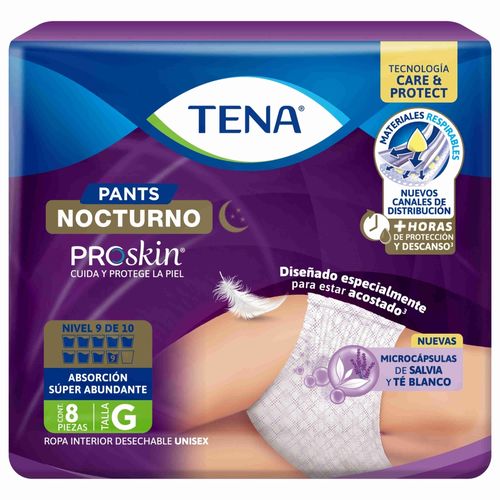Ropa Interior Desechable Tena ® Pants Nocturno Talla G - 8 Unidades