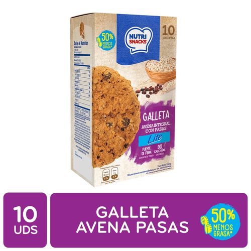 Galletas Nutrisnacks Avena Integral con Pasas 10 Unidades - 240 g