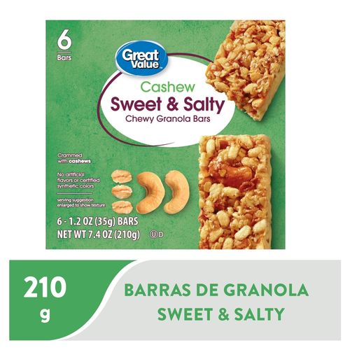 Barras Great Value granola y marañon 6 pack - 210 g