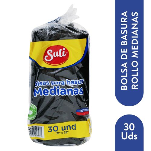 Bolsa Para Basura Suli Negra Rollo Mediana - 30 Unidades