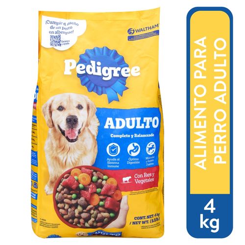 Alimento Pedigree con calcio para perros adultos sabor res con vegetales - 4 kg