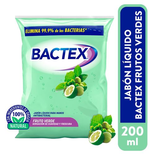 Jabón Bactex Líquido Antibacterial Sachet Fruto Verde - 221 ml