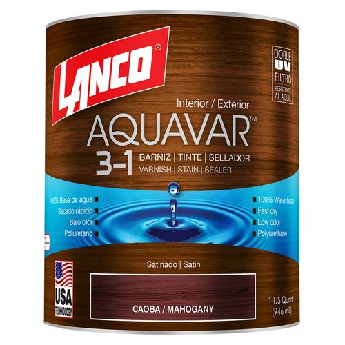Barniz base agua marca Lanco caoba aquavar cuarto