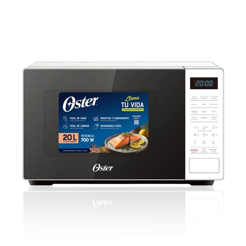 Horno Microondas Oster Mod. OGGME2701 Capacidad 20 Litros, 0.7 Pies Cúbicos, Color Blanco, Control Digital, Función de Descongelado.