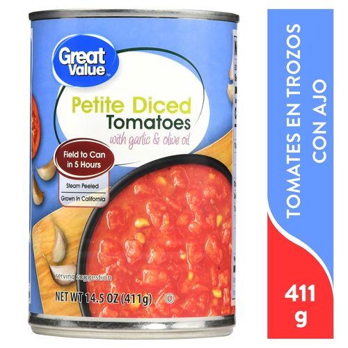 Tomates Great Value Trozos Con Ajo - 411 g