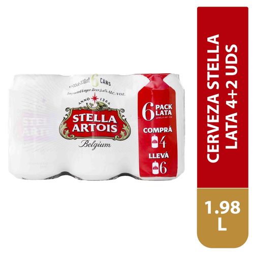 Cerveza Stella Artois en lata 4  mas 2 - 1980 ml