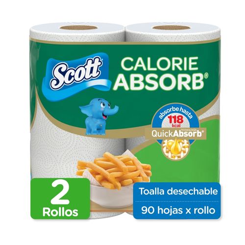 Toalla de Papel Desechable Scott Calorie Absorb 90 Hojas - 2 Rollos