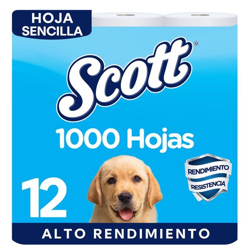 Papel Higiénico Scott 1000 Hojas Hoja Sencilla - 12 Rollos