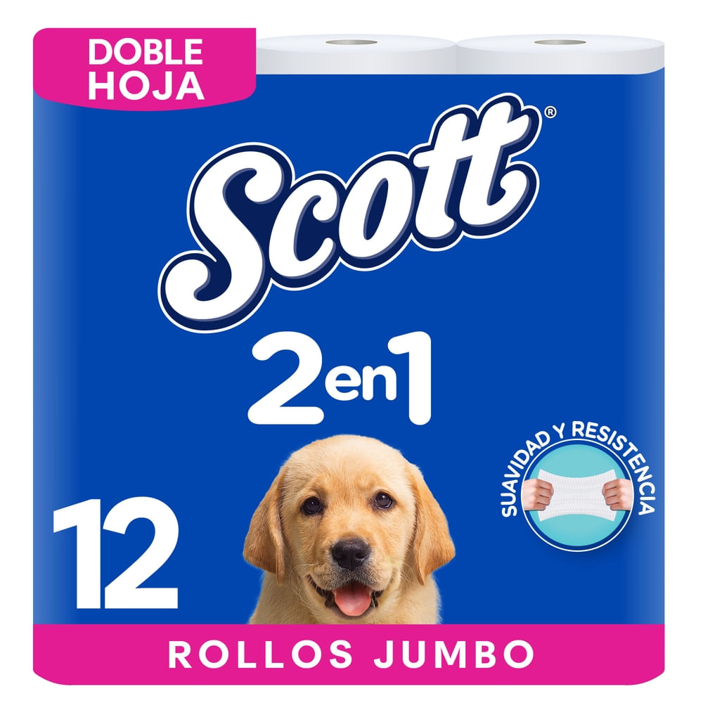 Scott Papel Higiénico 2 en 1 Doble Hoja 12 Rollos