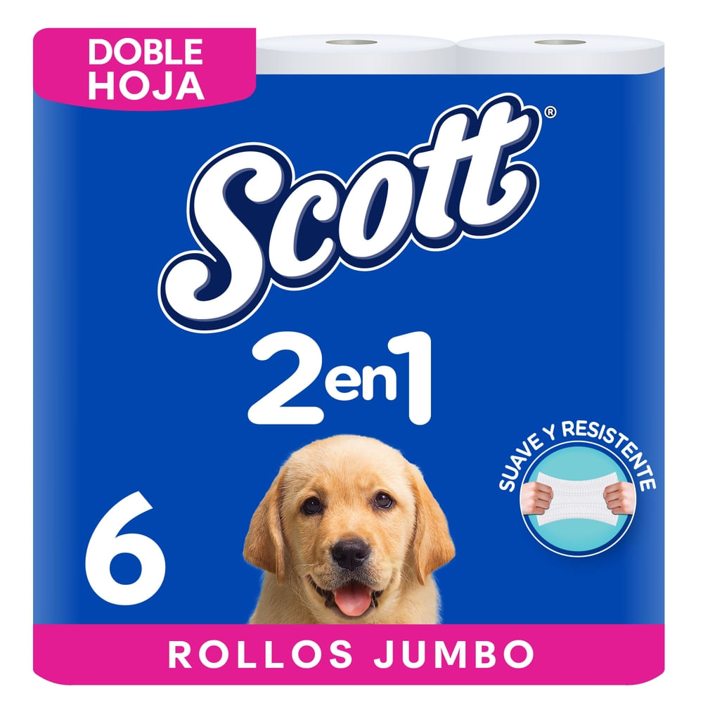 Scott Papel Higiénico 2 en 1 Doble Hoja 6 Rollos