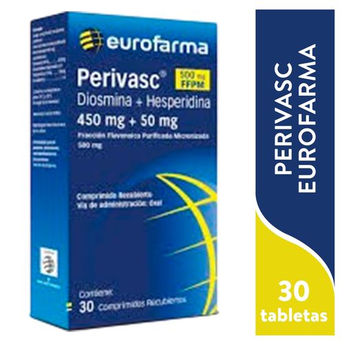 Perivasc Eurofarma diosmina 450mg+ hesperidina 50mg caja 30 tabletas - Precio indicado por tableta