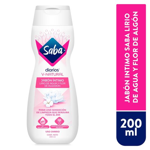 Jabón Íntimo Saba V-Natural Lirio De Agua Y Flor De Algodón - 200ml