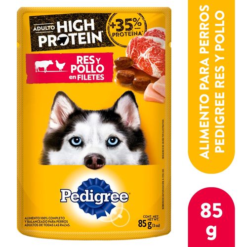 Alimento húmedo Pedigree para perro adulto high protein sabor res y pollo - 85 g