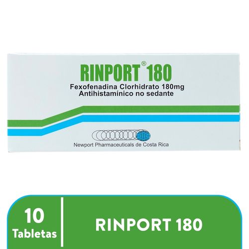 Antihistamínico Rinport 180 mg caja 10 comprimidos - Precio indicado por comprimido