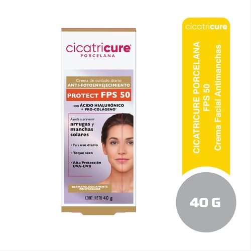 Crema Cicatricure Porcelana Anti- fotoenvejecimiento con FPS 50- 40 g