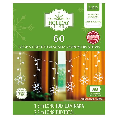 Luces Holiday Time cascada copos de nieve serie 60 luces