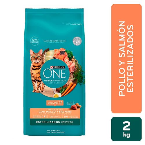 Alimento para gatos Esterilizados Pollo y Salmón Purina One 2 kg