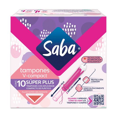 Tampones Saba, Super Plus Flujo Abundante - 10 Unidades