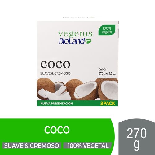 Jabón Coco Bioland Suave y Cremoso 3 Pack - 270 g