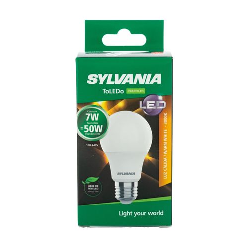 Bombillo Led Sylvania, 7W Luz cálida rosca E27 - Und